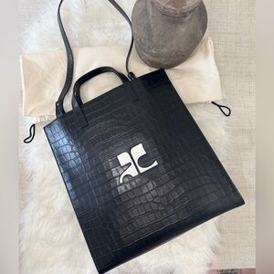Black Croc-Embossed Tote Bag